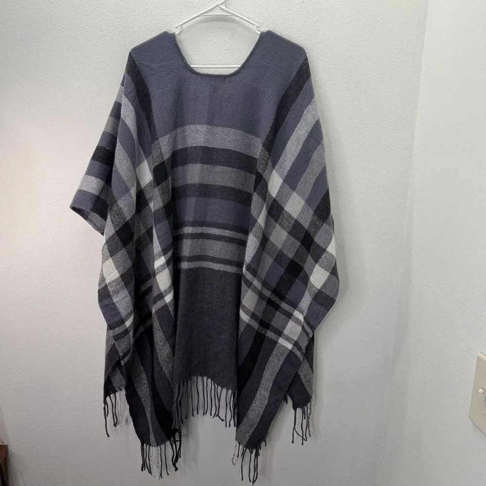 Banana Republic Cashmere Wool Blend Shawl Wrap Blanket Sweater OS Cabincore Blue